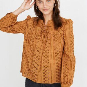 Madewell Eyelet Double Tie Peasant Top Size L